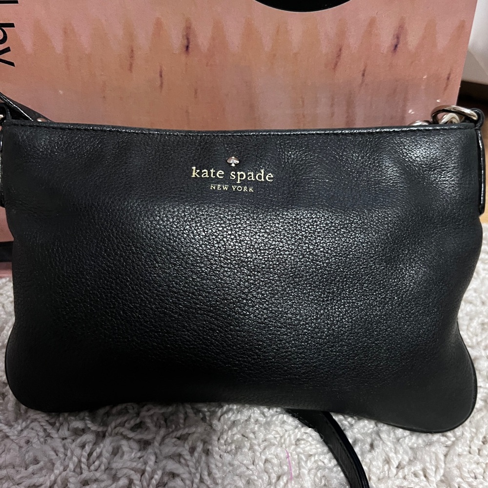 Kate Spade rare white gold crossbody black soft pebble leather bag WG links - Picture 5 of 9